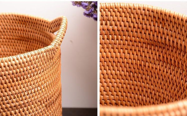 Wicker Woven Storage Baskets, Kitchen Storage Baskets, Rattan Storage Basket, Round Storage Basket for Bathroom-artworkcanvas