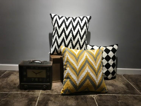 Geometric Cotton Pillow Cover, Decorative Throw Pillows, Modern Sofa Pillows, Black Throw Pillows, Yellow Decorative Pillows-artworkcanvas