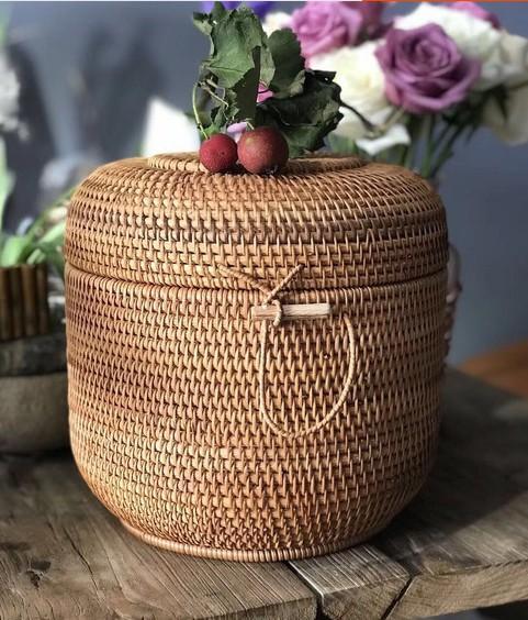 Small Woven Storage Basket, Storage Basket for Dining Room Table, Storage Basket with Lid, Storage Baskets for Kitchen, Rattan Storage Basket-artworkcanvas