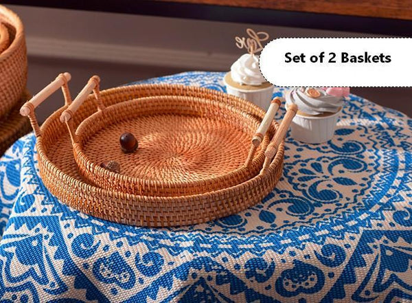 Small Rattan Storage Basket, Fruit Basket, Round Storage Basket with Handle, Kitchen Storage Baskets, Woven Storage Baskets-artworkcanvas