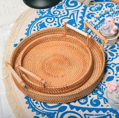 Small Rattan Storage Basket, Fruit Basket, Round Storage Basket with Handle, Kitchen Storage Baskets, Woven Storage Baskets-artworkcanvas