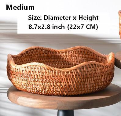 Woven Round Storage Basket, Rattan Storage Basket, Fruit Basket, Storage Baskets for Kitchen-artworkcanvas