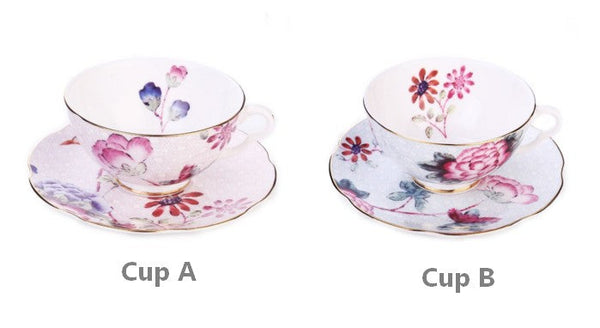 Elegant Ceramic Coffee Cups, Creative Bone China Porcelain Tea Cup Set, Unique Porcelain Cup and Saucer, Beautiful British Flower Tea Cups-artworkcanvas