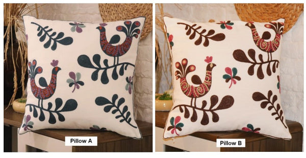 Farmhouse Embroider Cotton Pillow Covers, Love Birds Decorative Sofa Pillows, Cotton Decorative Pillows, Decorative Throw Pillows for Couch-artworkcanvas