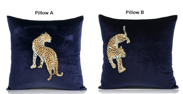 Modern Sofa Pillows, Contemporary Throw Pillows, Cheetah Decorative Throw Pillows, Blue Decorative Pillows for Living Room-artworkcanvas