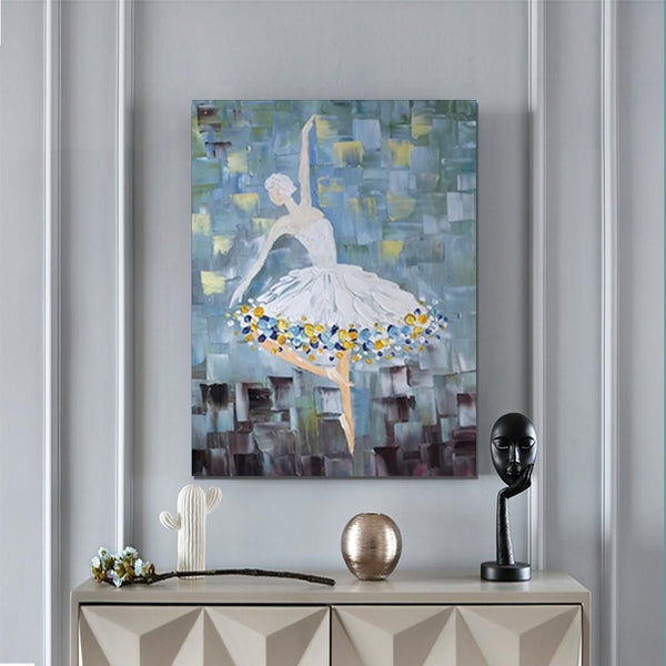 Ballet Dancer Painting, Large Painting for Bedroom, Modern Contemporary Artwork, Heavy Texture Acrylic Painting-artworkcanvas