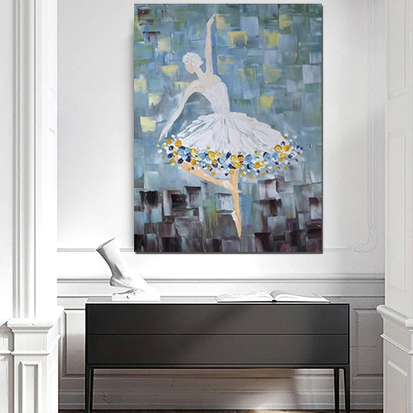 Ballet Dancer Painting, Large Painting for Bedroom, Modern Contemporary Artwork, Heavy Texture Acrylic Painting-artworkcanvas