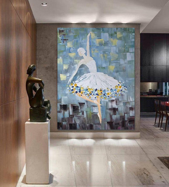 Ballet Dancer Painting, Large Painting for Bedroom, Modern Contemporary Artwork, Heavy Texture Acrylic Painting-artworkcanvas