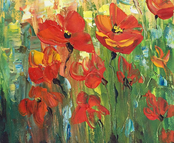 Red Poppy Field Painting, Small Painting, Heavy Texture Oil Painting, Abstract Painting-artworkcanvas