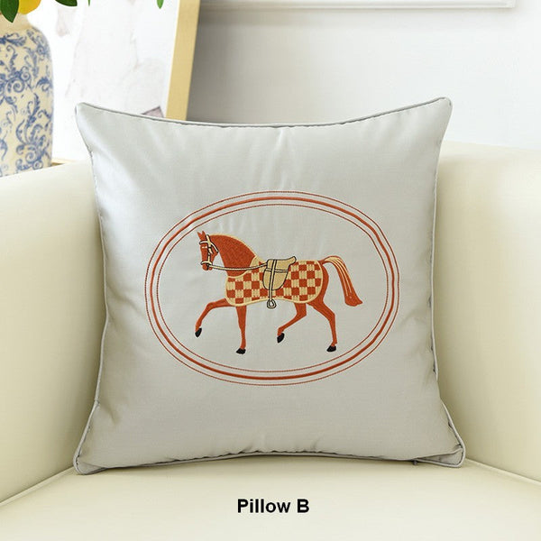 Modern Sofa Decorative Pillows, Embroider Horse Pillow Covers, Modern Decorative Throw Pillows, Horse Decorative Throw Pillows for Couch-artworkcanvas