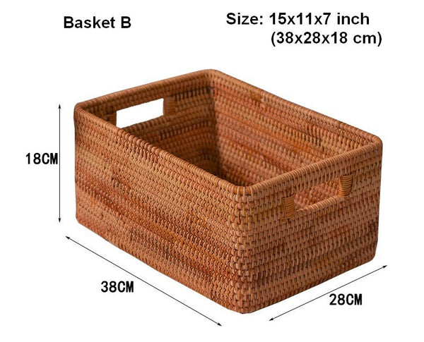 Storage Baskets for Kitchen, Woven Rattan Rectangular Storage Baskets, Wicker Storage Basket for Clothes, Storage Baskets for Bathroom, Storage Baskets for Toys-artworkcanvas