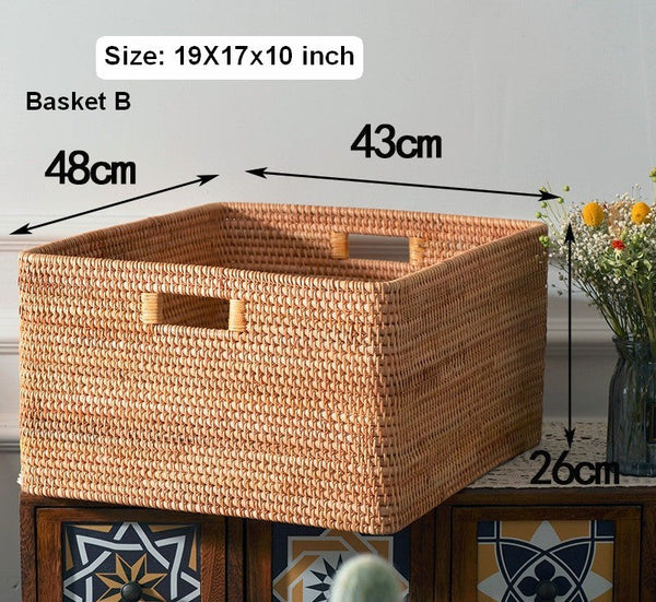Rectangular Storage Basket, Storage Baskets for Bedroom, Large Laundry Storage Basket for Clothes, Rattan Baskets, Storage Baskets for Shelves-artworkcanvas