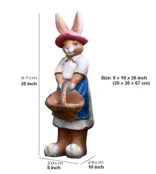 Garden Courtyard Ornaments, Large Rabbit Statue for Garden, Villa Outdoor Decor Gardening Ideas, Bunny Flowerpot, Modern Garden Sculptures-artworkcanvas