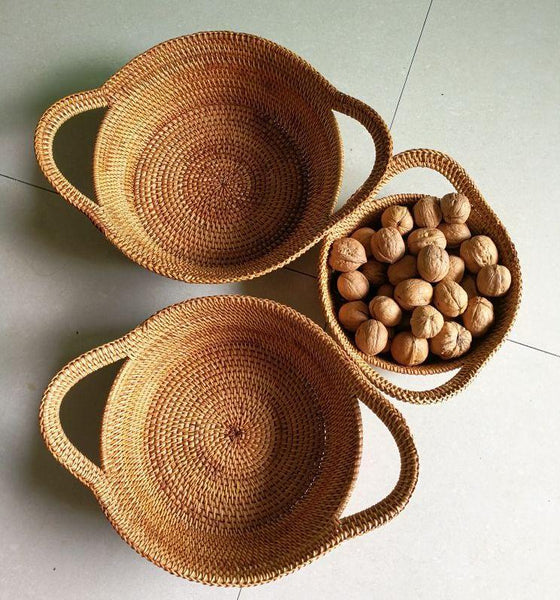 Round Storage Baskets, Storage Baskets for Shelves, Rattan Storage Basket, Woven Storage Basket for Kitchen, Set of 3-artworkcanvas