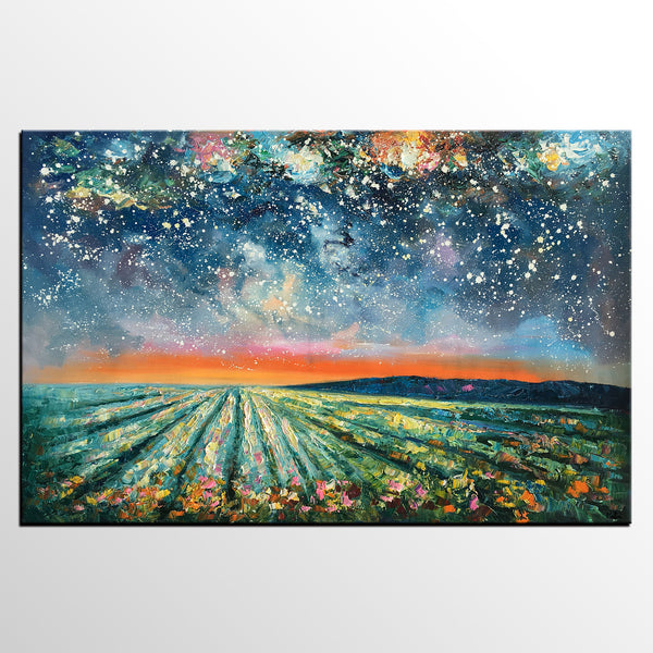 Abstract Landscape Painting, Starry Night Painting, Original Landscape Paintings, Heavy Texture Painting, Landscape Paintings for Living Room-artworkcanvas