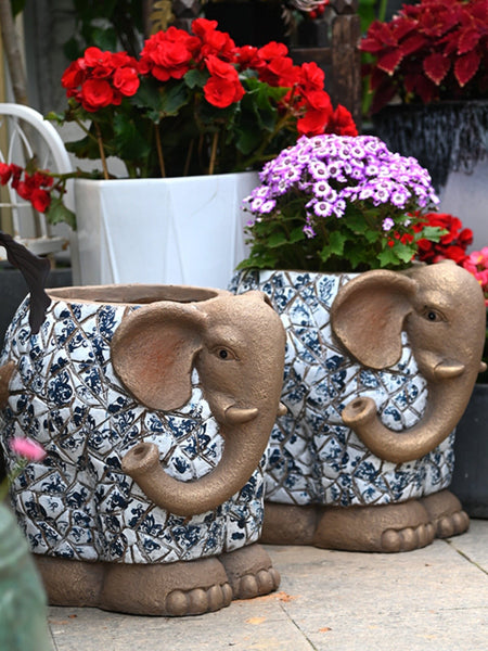 Large Garden Flower Pot, Elephant Flowerpot, Unique Garden Flowerpot, Resin Statue for Garden, Modern Animal Statue for Garden Ornaments, Villa Outdoor Decor Gardening Ideas-artworkcanvas