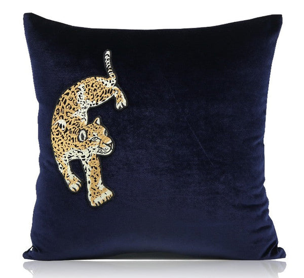 Modern Sofa Pillows, Contemporary Throw Pillows, Cheetah Decorative Throw Pillows, Blue Decorative Pillows for Living Room-artworkcanvas