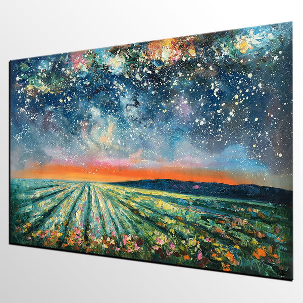 Abstract Landscape Painting, Starry Night Painting, Original Landscape Paintings, Heavy Texture Painting, Landscape Paintings for Living Room-artworkcanvas