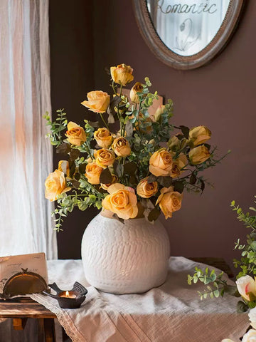 Bunch of Yellow Rose Flowers, Artificial Floral for Dining Room Table, Bedroom Flower Arrangement Ideas, Botany Plants, Creative Flower Arrangement Ideas for Home Decoration, Wedding Flowers-artworkcanvas