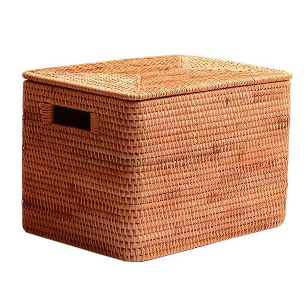 Wicker Rattan Storage Basket for Shelves, Storage Baskets for Bedroom, Rectangular Storage Basket with Lid, Pantry Storage Baskets-artworkcanvas