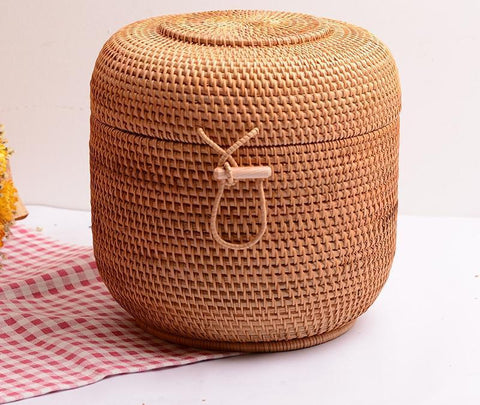Small Woven Storage Basket, Storage Basket for Dining Room Table, Storage Basket with Lid, Storage Baskets for Kitchen, Rattan Storage Basket-artworkcanvas