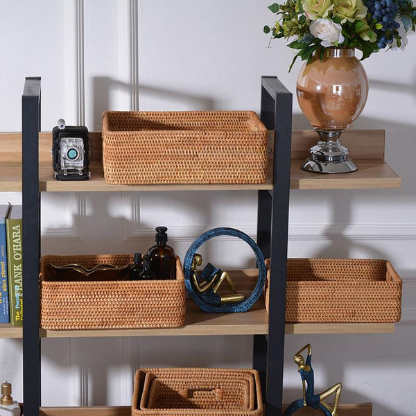 Storage Basket for Shelves, Large Rectangular Storage Baskets, Storage Baskets for Kitchen, Woven Rattan Storage Baskets for Bedroom-artworkcanvas
