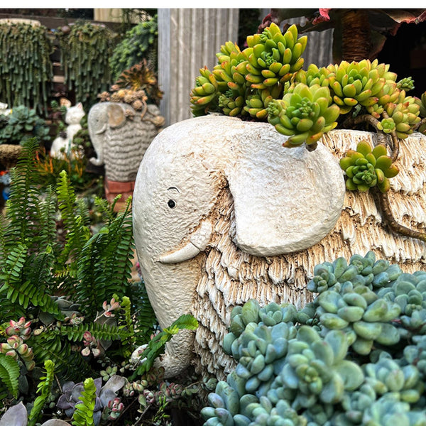 Large Elephant Flowerpot, Resin Statue for Garden, Modern Animal Statue for Garden Ornaments, Villa Outdoor Decor Gardening Ideas-artworkcanvas