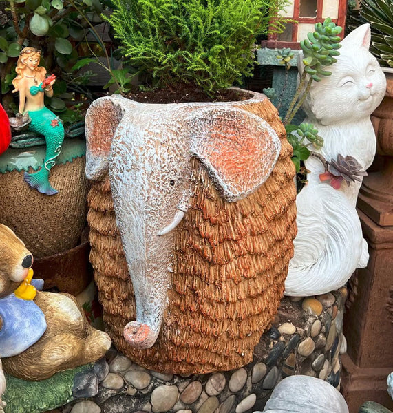 Large Elephant Flowerpot, Modern Animal Statue for Garden Ornaments, Animal Flower Pot, Resin Statue for Garden, Villa Outdoor Decor Gardening Ideas-artworkcanvas
