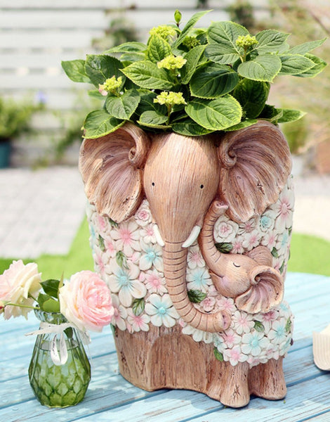 Beautiful Elephant Flowerpot, Modern Garden Flower Pot, Unique Animal Statue for Garden Ornaments, Resin Statue for Garden, Villa Outdoor Decor Gardening Ideas-artworkcanvas