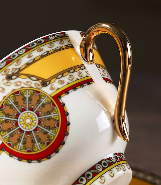 Handmade Beautiful British Tea Cups, Creative Bone China Porcelain Tea Cup Set, Yellow Royal Ceramic Coffee Cups, Unique Tea Cups and Saucers-artworkcanvas