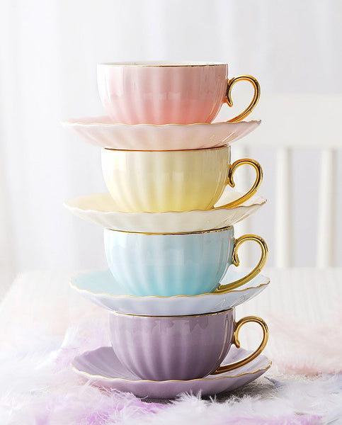 Beautiful British Tea Cups, Unique Afternoon Tea Cups and Saucers, Elegant Ceramic Coffee Cups, Royal Bone China Porcelain Tea Cup Set-artworkcanvas