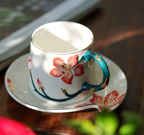 Afternoon British Tea Cups, Creative Bone China Porcelain Tea Cup Set, Traditional English Tea Cups and Saucers, Unique Ceramic Coffee Cups-artworkcanvas