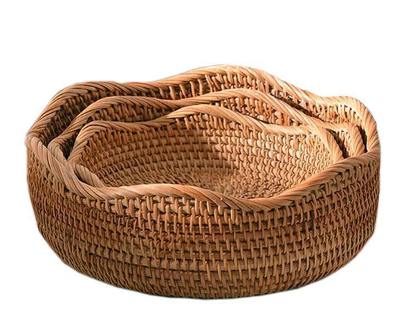 Woven Round Storage Basket, Rattan Storage Basket, Fruit Basket, Storage Baskets for Kitchen-artworkcanvas