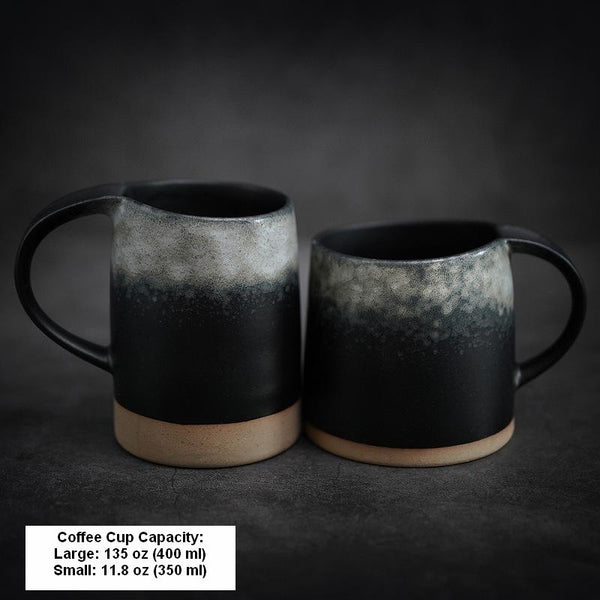 Black Pottery Coffee Cup, Ceramic Coffee Mug, Latte Coffee Cup, Handmade Coffee Cup, Large Tea Cup-artworkcanvas