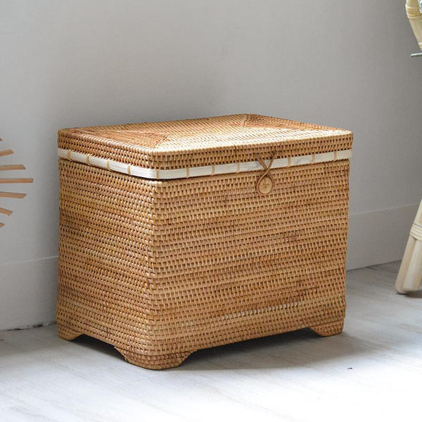 Large Rectangular Storage Basket with Lid, Rattan Storage Case, Storage Baskets for Bedroom, Rectangular Woven Storage Baskets for Clothes-artworkcanvas