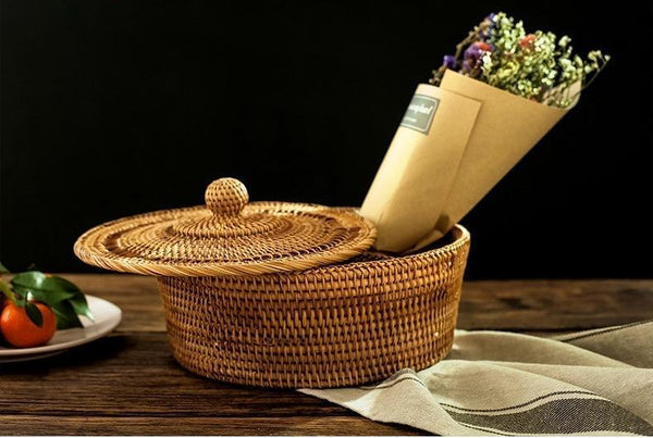 Indonesia Woven Storage Basket, Small Food and Snacks Basket, Kitchen Storage Basket, Storage Basket for Dining Room-artworkcanvas