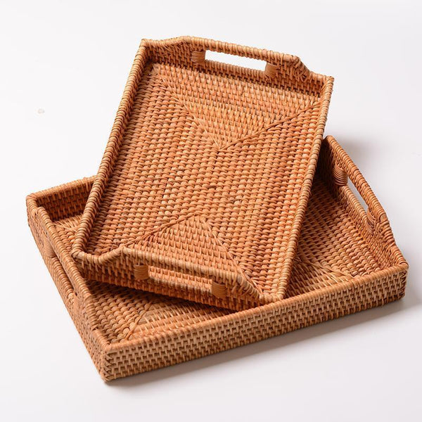 Rattan Bread Plate with Handle, Storage Baskets for Kitchen, Woven Storage Basket, Fruit Plate for Kitchen, Storage Baksets for Shelves-artworkcanvas