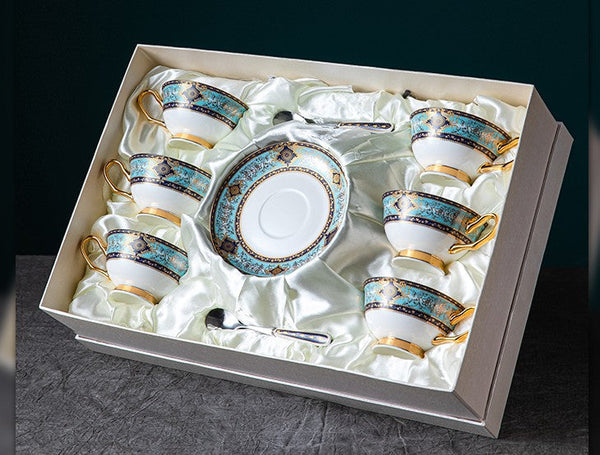 Unique Tea Cup and Saucer in Gift Box, Elegant British Ceramic Coffee Cups, Bone China Porcelain Tea Cup Set for Office-artworkcanvas