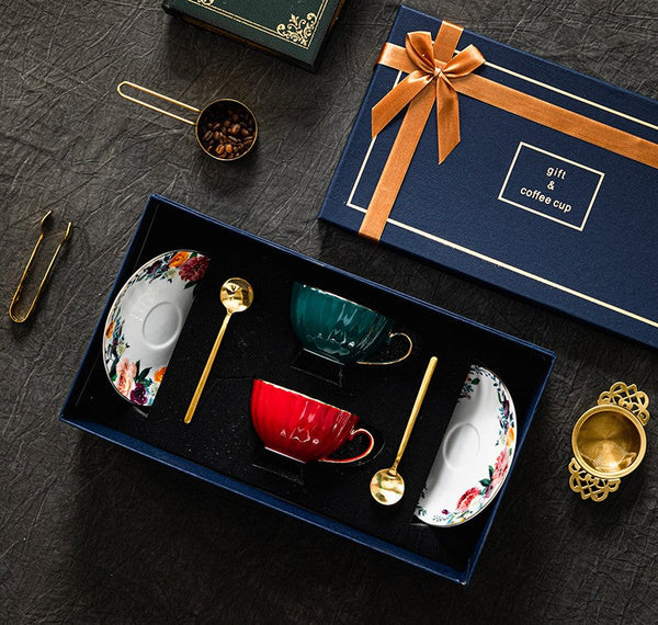 Beautiful British Tea Cups, Creative Bone China Porcelain Tea Cup Set, Elegant Ceramic Coffee Cups, Unique Tea Cups and Saucers in Gift Box-artworkcanvas