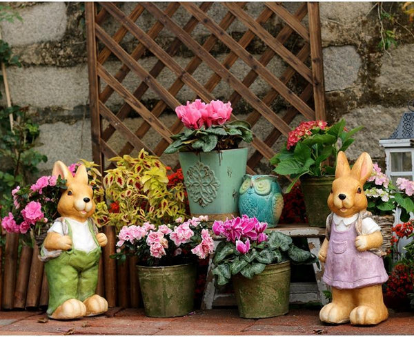 Garden Animal Statues, Large Garden Statues, Large Rabbit Statue for Garden, Bunny Flower Pot, Garden Ornament, Gardening Decoration Ideas-artworkcanvas