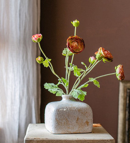 Dining Room Flower Arrangement Ideas, Ranunculus Asiaticus Flowers, Simple Modern Floral Arrangement Ideas for Home Decoration, Spring Artificial Floral for Bedroom-artworkcanvas