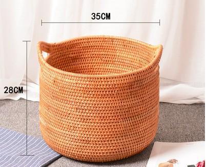 Large Woven Storage Basket with Handle, Large Rattan Basket, Large Round Storage Basket for Bathroom-artworkcanvas