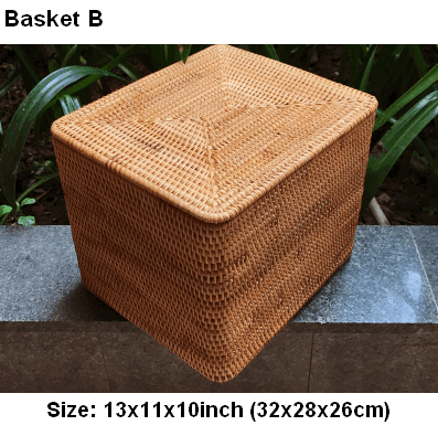 Large Hand Woven Rectangle Basket with Lip, Vietnam Traditional Handmade Rattan Wicker Storage Basket - Silvia Home Craft