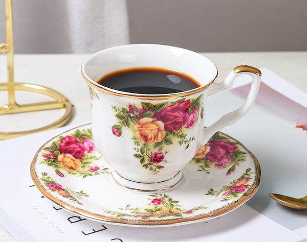 Beautiful British Flower Tea Cups, Unique Porcelain Cup and Saucer, Elegant Ceramic Coffee Cups, Creative Bone China Porcelain Tea Cup Set-artworkcanvas