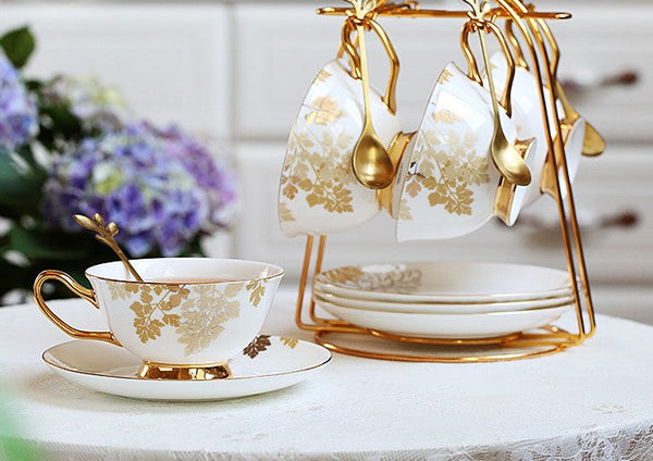 Beautiful British Tea Cups, Traditional English Tea Cups and Saucers, Bone China Porcelain Tea Cup Set, Elegant Ceramic Coffee Cups-artworkcanvas