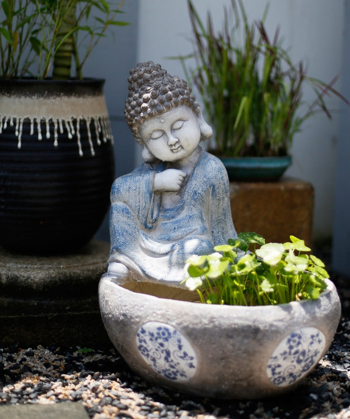 Sitting Buddha Flowerpot, Buddha Statue, Garden Decor Ideas, Large Figure Statue for Garden Ornaments, Villa Courtyard Decor, Outdoor Decoration Ideas-artworkcanvas