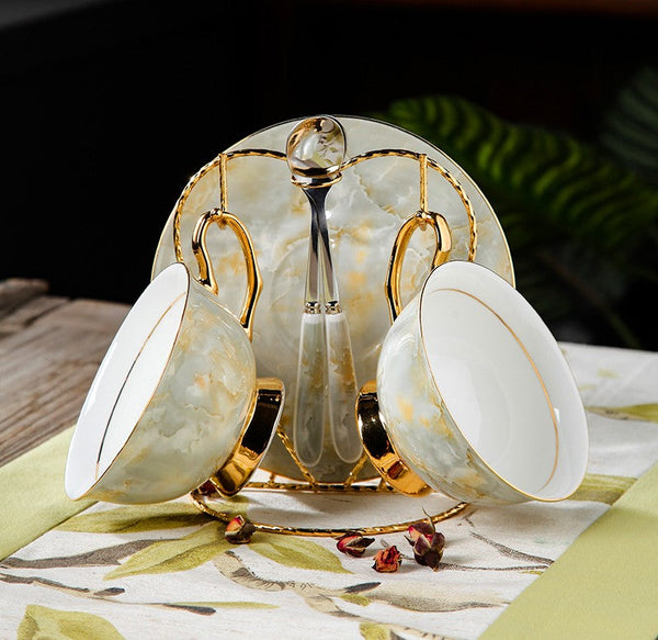 Elegant Ceramic Coffee Cups, Unique Tea Cups and Saucers in Gift Box as Birthday Gift, Beautiful British Tea Cups, Royal Bone China Porcelain Tea Cup Set-artworkcanvas