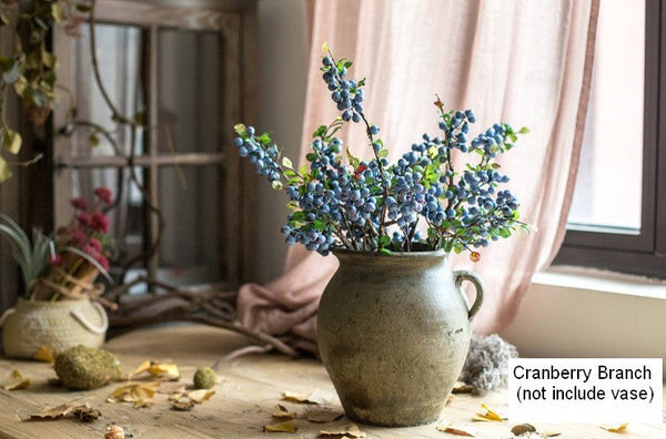 Simple Artificial Flowers for Home Decoration, Flower Arrangement Ideas for Living Room, Blue Cranberry Fruit Branch, Spring Artificial Floral for Bedroom-artworkcanvas
