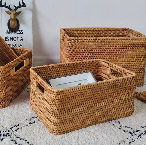 Rattan Storage Baskets, Storage Basket for Shelves, Rectangular Storage Basket for Toys, Storage Baskets for Kitchen, Storage Baskets for Bedroom-artworkcanvas