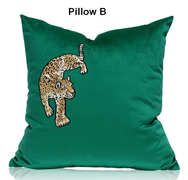 Modern Sofa Pillows, Green Decorative Pillows for Living Room, Contemporary Throw Pillows, Cheetah Decorative Cushion-artworkcanvas